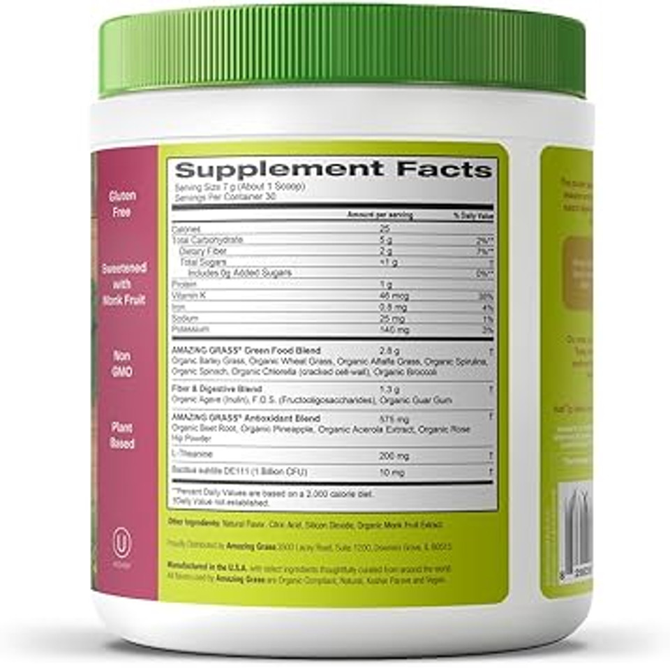 Amazing Grass Greens Blend Mood: Super Greens Powder Smoothie Mix For Mood, Relaxation & Stress Support With Organic Spirulina, Chlorella, Beet Root Powder, Digestive Enzymes & Probiotics, 30 Servings