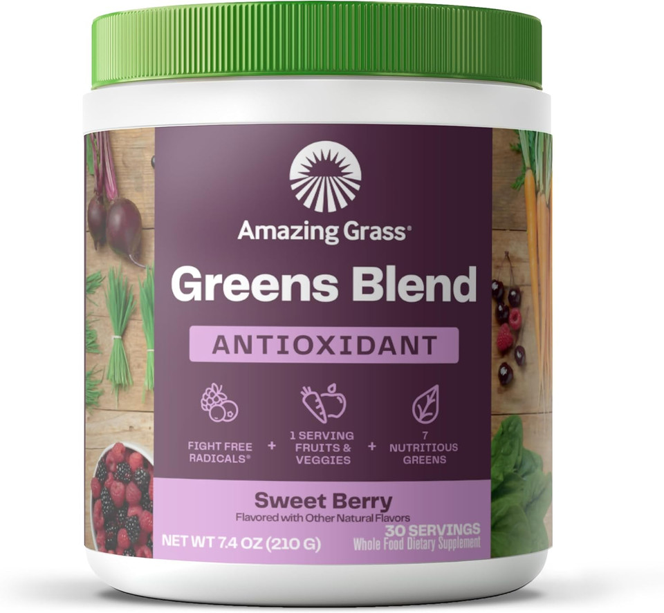 Amazing Grass Greens Superfood Antioxidant: Greens Powder With Organic Spirulina, Beet Root Powder, Elderberry & Probiotics, Sweet Berry, 30 Servings (Packaging May Vary)