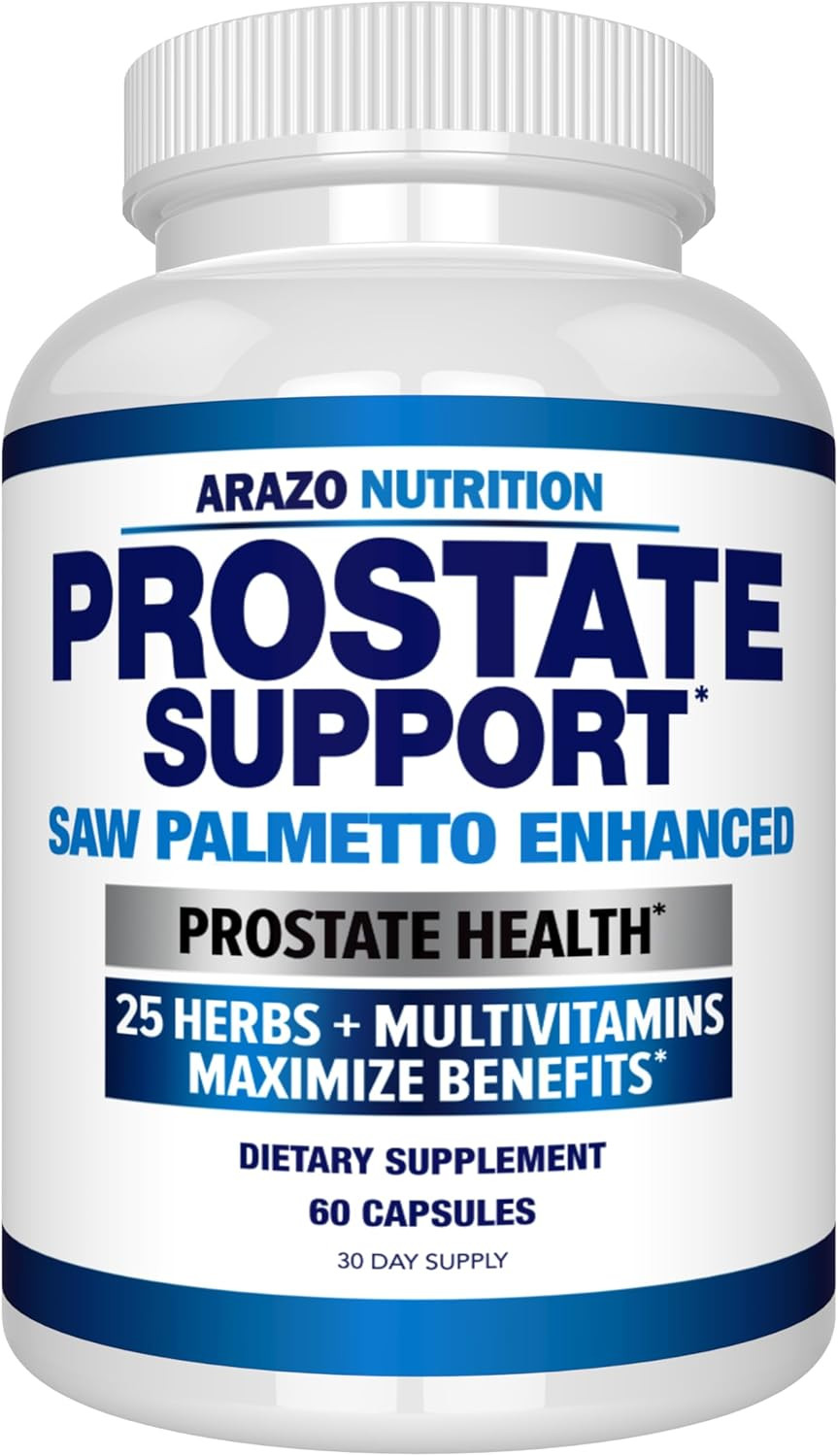 Arazo Nutrition Prostate Supplement - Saw Palmetto + 25 Herbs - Reduce Frequent Urination, Reduce Hair Loss, Support Stamina  Single Homeopathic Herbal Extract Health Supplements - Capsule Or Pill