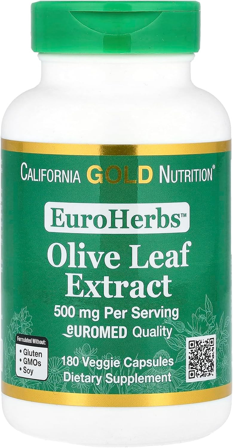 Olive Leaf Extract 500 Mg, 18% Oleuropein, European Quality Processed In Spain, 180 Veggie Capsules, California Gold Nutrition Euroherbs