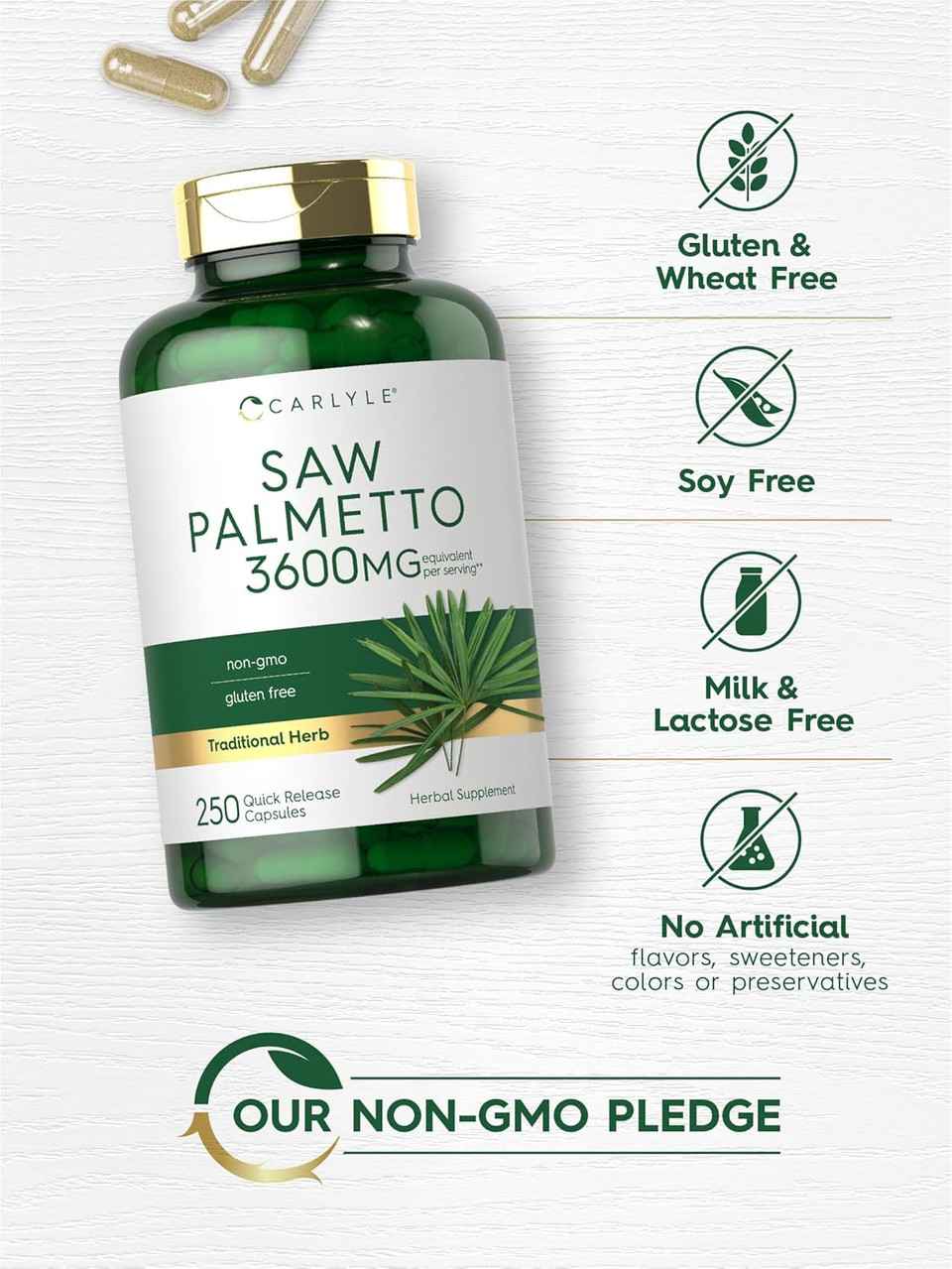 Carlyle Saw Palmetto Extract | 3600Mg | 250 Capsules | Non-Gmo And Gluten Free Formula From Saw Palmetto Berries