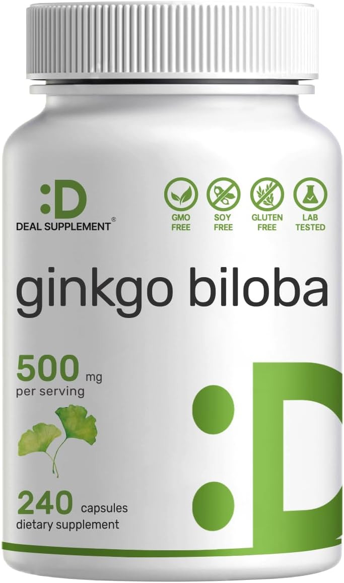 Deal Supplement Ginkgo Biloba 500Mg Per Serving, 240 Capsules, 4 Month Supply  Grown In Northern Asia  Extra Strength, Promotes Brain Function
