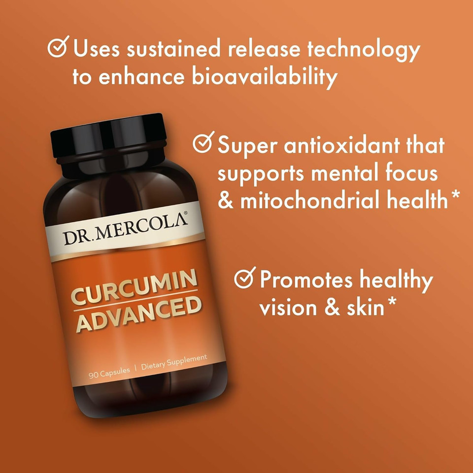 Dr. Mercola Curcumin Advanced, 90 Servings (90 Capsules), 500 Mg Per Capsule, Dietary Supplement, Supports Vision Health And Mental Focus, Non-Gmo