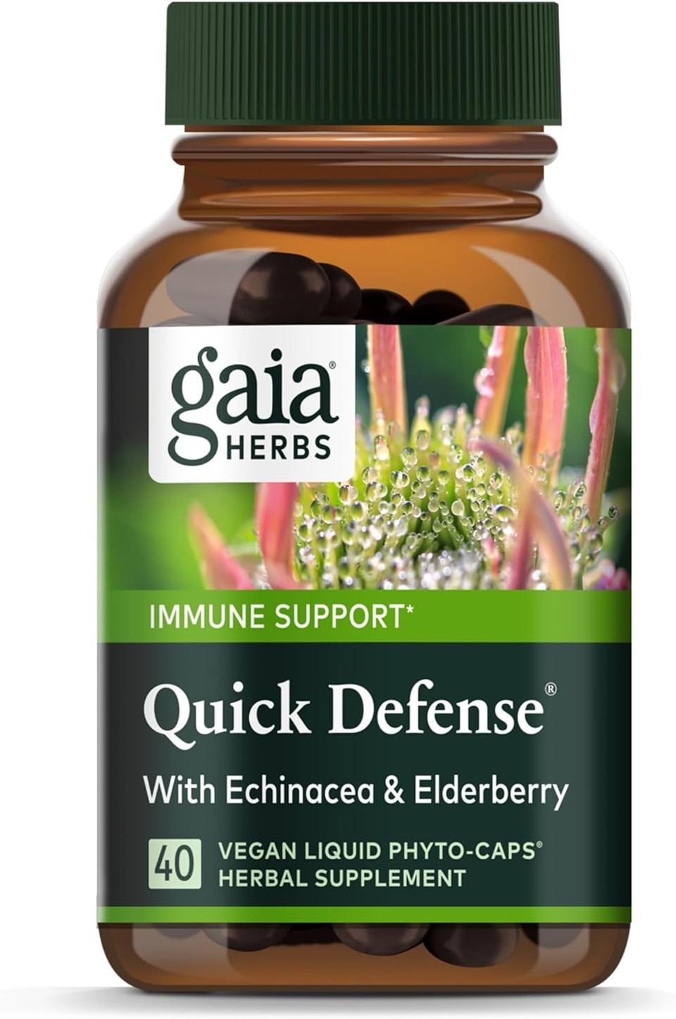 Gaia Herbs Quick Defense - Fast-Acting Immune Support Supplement For Use At Onset Of Symptoms - With Echinacea, Black Elderberry, Ginger & Andrographis - 20 Vegan Liquid Phyto-Capsules (2-Day Supply)