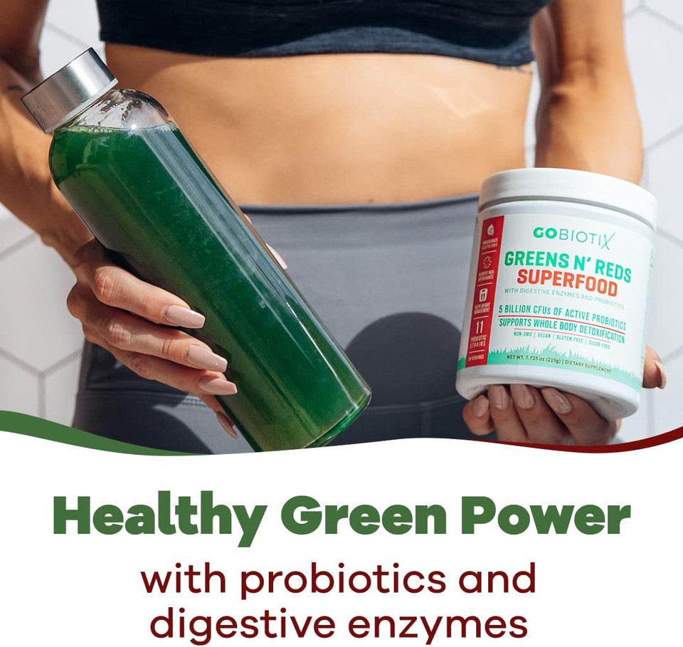 Gobiotix Super Greens And Reds Powder - Red And Green Superfood - Probiotic Supplement - Digestive Enzymes And Beet Root Powder - Organic Whole Foods Dietary Supplement (Mango, 1 Pack)