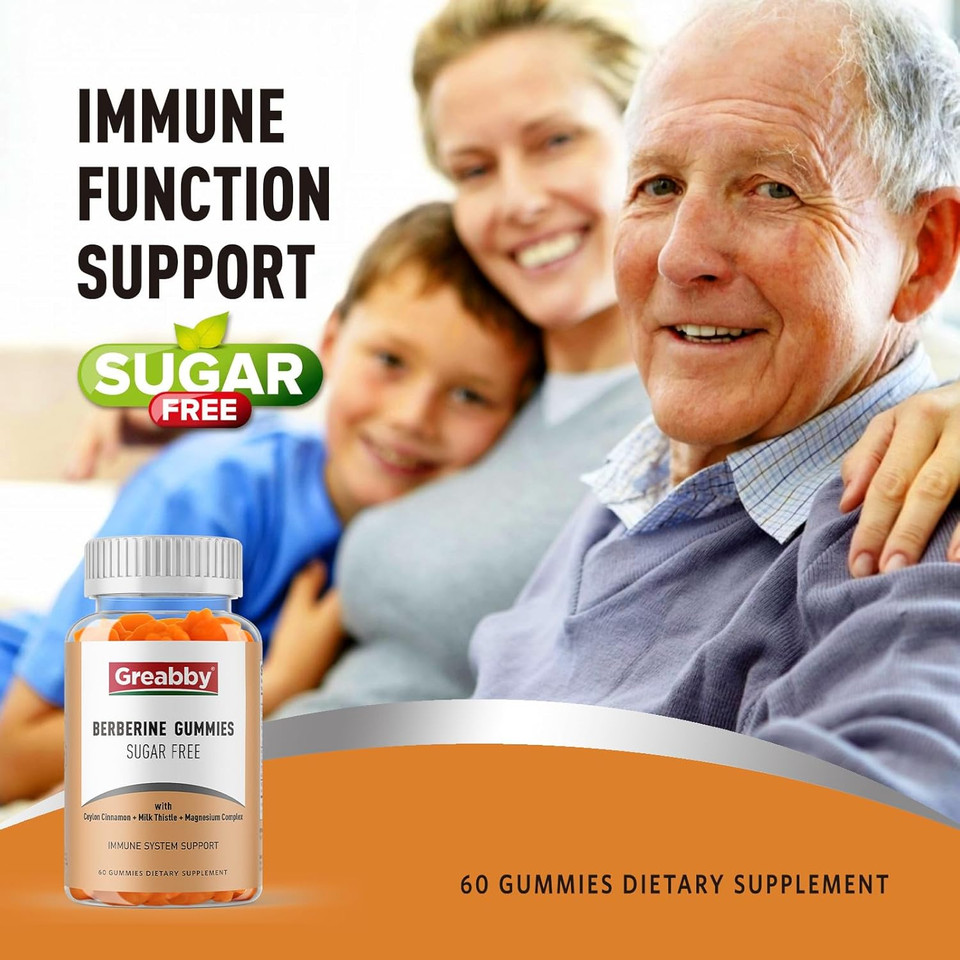 Berberine Supplement Gummies 1200Mg, Sugar Free Berberine With Ceylon Cinnamon, Milk Thistle, Immune Function Support, 60 Organic Gummies For 1 Month Supply