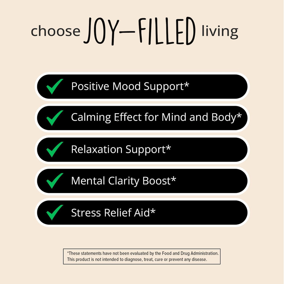 Joy-Filled Mood Support Supplement With St. Johns Wort | Stress Relief Supplement - Helps Calm The Mind & Body | 100% Plant-Based, Ashwagandha, Rhodiola Rosea, Eleuthero | Herbal, 60 Ct