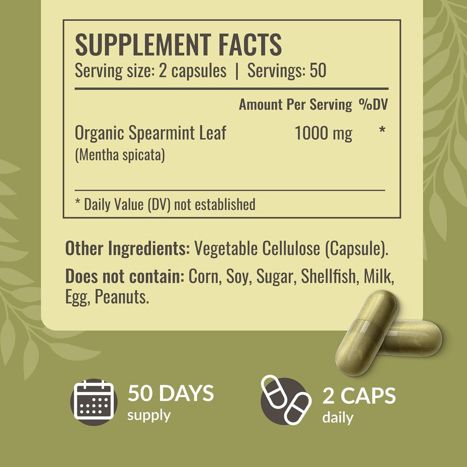 Herbamama Spearmint Leaf Capsules - 1000 Mg Spearmint Leaves For Digestive Health Support - Mentha Spicata Spearmint Supplement - Vegan, Non-Gmo - 100 Caps