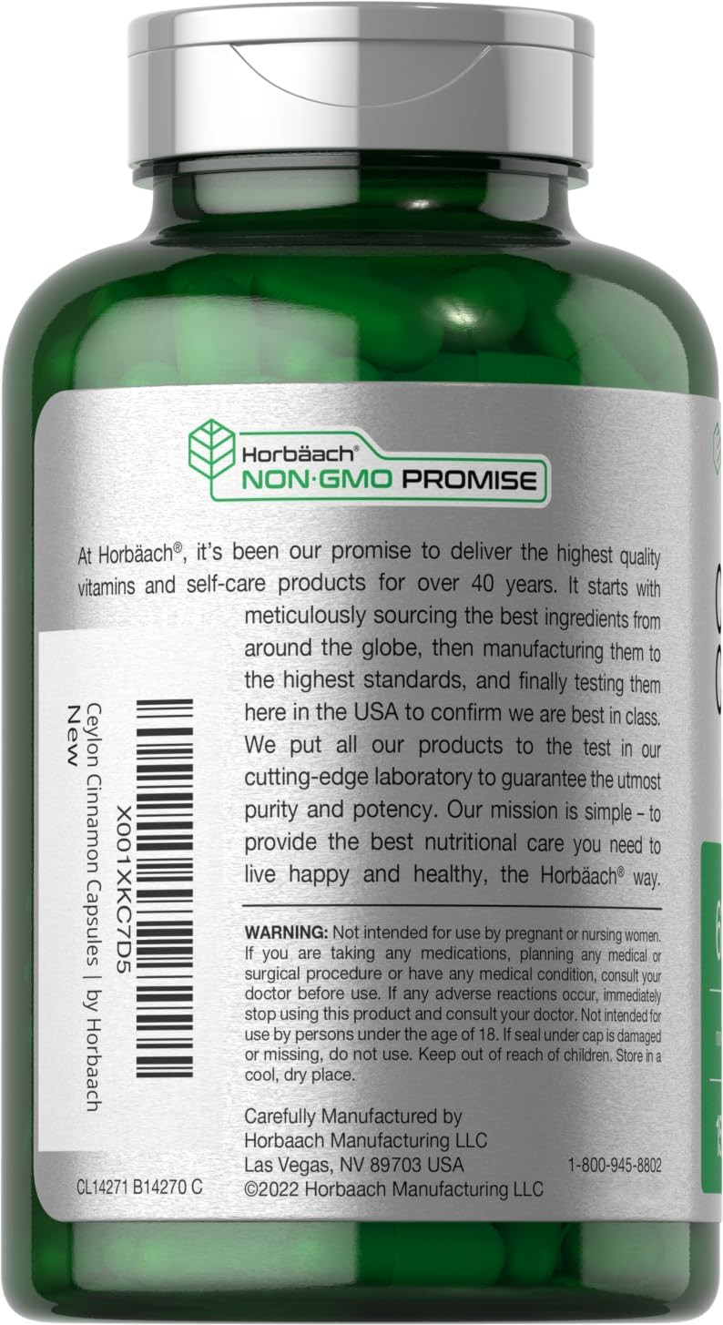 Horbäach Ceylon Cinnamon Capsules | 6000 Mg | 150 Count | Non-Gmo & Gluten Free Supplement