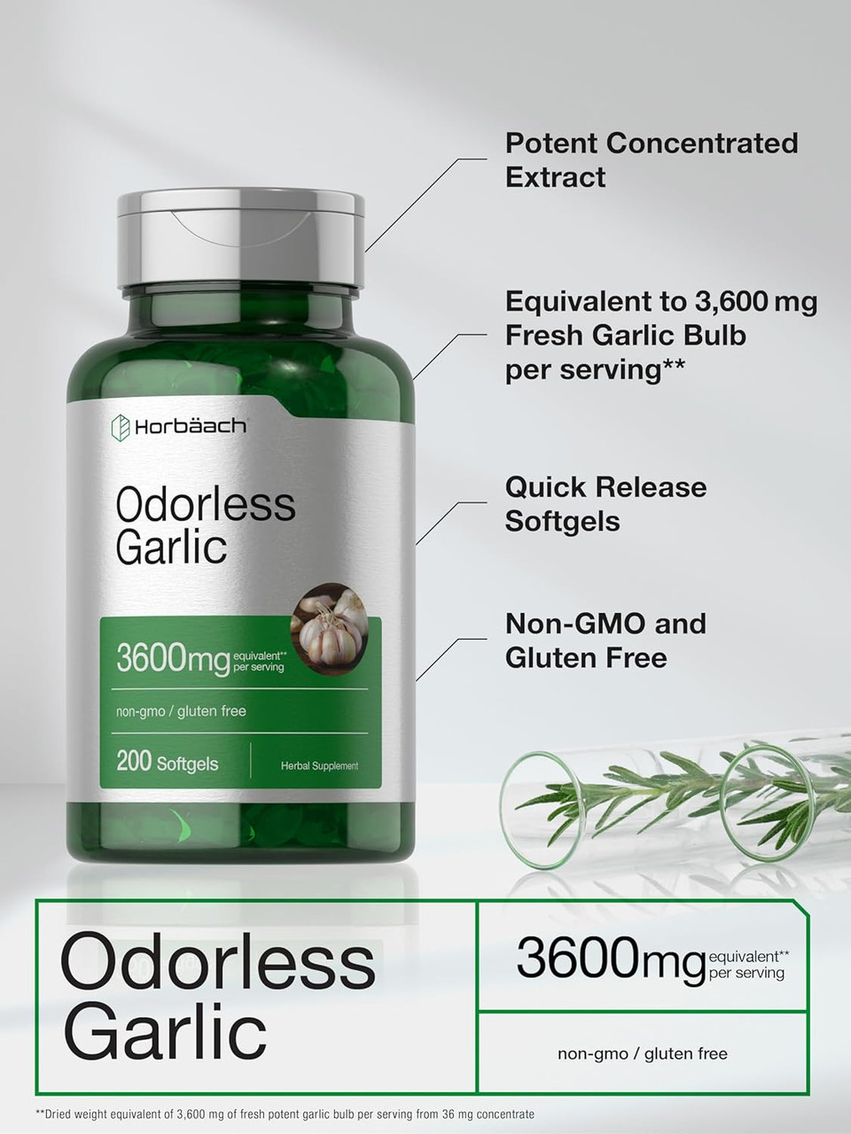 Horbã£Â¤Ach Odorless Garlic Softgels 3600 Mg | 200 Count | Ultra Potent Garlic Extract | Non-Gmo & Gluten Free Pills