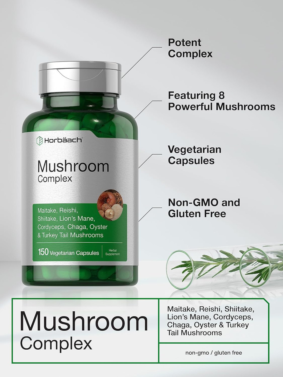 Horbã£Â¤Ach Mushroom Complex Capsules | 150 Count | Non-Gmo & Gluten Free Supplement | Reishi, Chaga, Lions Mane, Cordyceps, Maitake, Shiitake, Oyster And Turkey