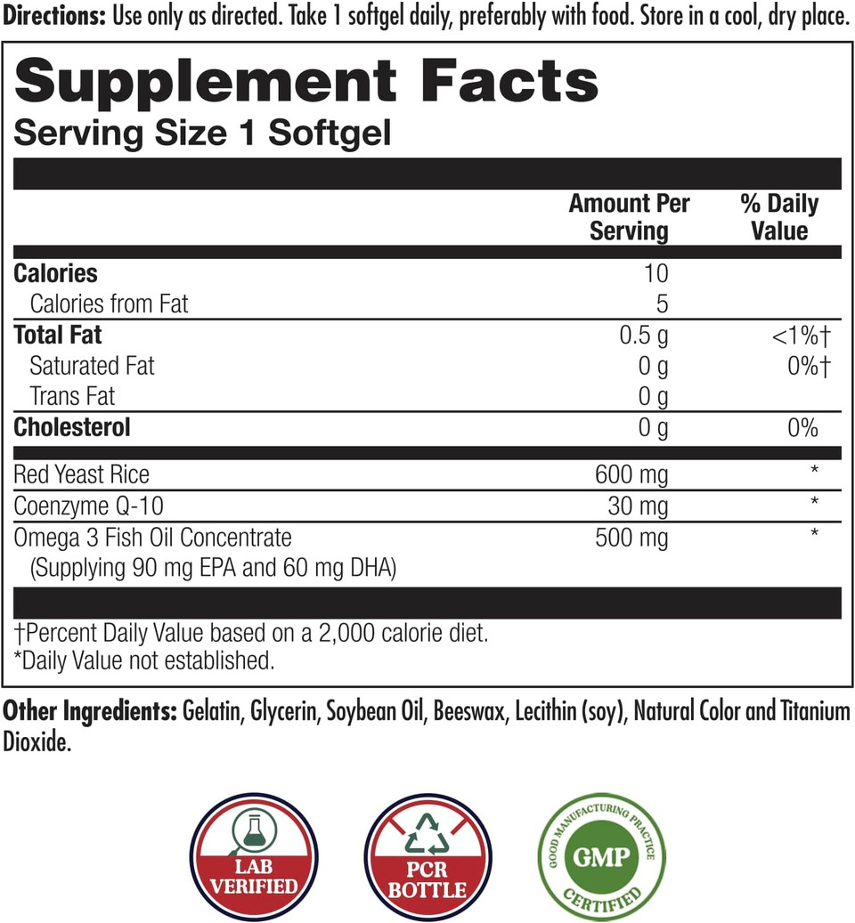 Kal Red Yeast Rice Coq10 Omega 3, 60 Count