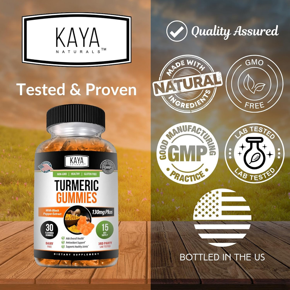 Kaya Naturals Turmeric Supplements Gummies | Pure Nature Turmeric Curcumin |Turmeric Ginger Gummies - 30 Count, Joint Support Gummy | Turmeric With Black Pepper Extract