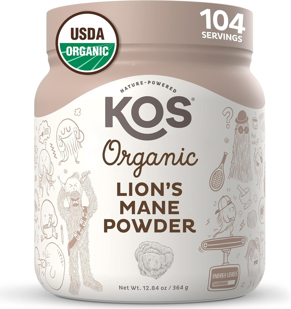 Kos Organic Lion'S Mane Powder - Natural Nootropic Superfood - Vegan Functional Mushroom, Plant Based, Usda Certified, Non-Gmo, Soy & Gluten-Free - 104 Servings