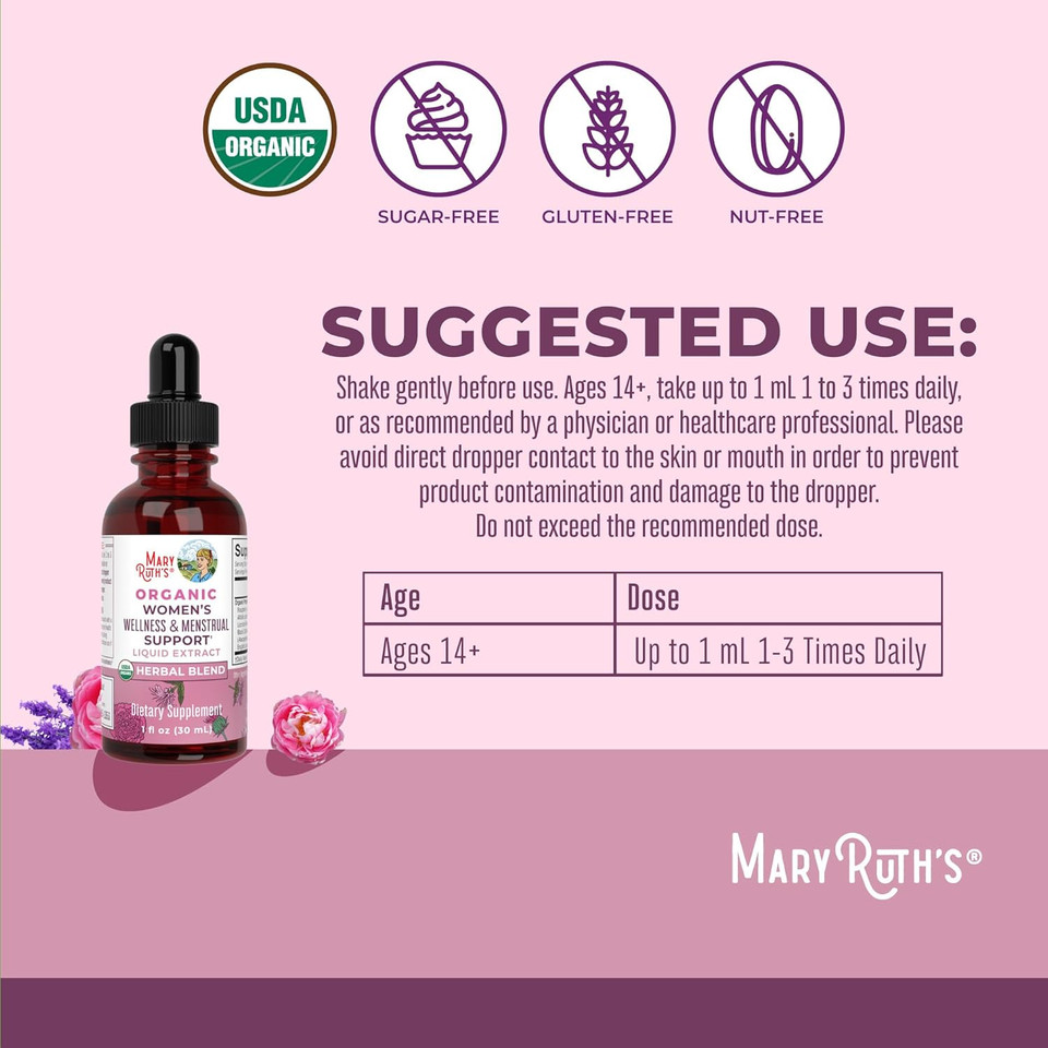 Maryruth Organics Usda Organic Women'S Wellness Liquid Herbal Supplements | Includes Stinging Nettle, Raspberry Leaf, Eleuthero Root, Chaste Tree Berry | Menstrual Support | Non-Gmo, Vegan