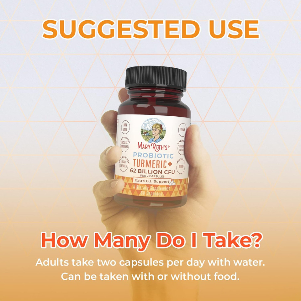 Maryruth Organics Probiotic Turmeric + Extra Gi Support | 62 Billion Cfu | Organic Ingredients Turmeric Complex With Probiotics | Turmeric Curcumin Capsules For Digestion | Vegan | 60 Count