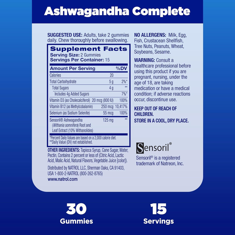 Natrol Ashwagandha Complete, 3-In-1 Daily Stress Support Gummies, Stress And Mood Support Supplement, 30 Strawberry Zen-Flavored Ashwagandha Gummies, 15 Day Supply Natrol Ashwagandha Complete, 3-In-1 Daily Stress Support Gummies, Stress And Mood Support Supplement, 30 Strawberry Zen-Flavored Ashwagandha Gummies, 15 Day Supply