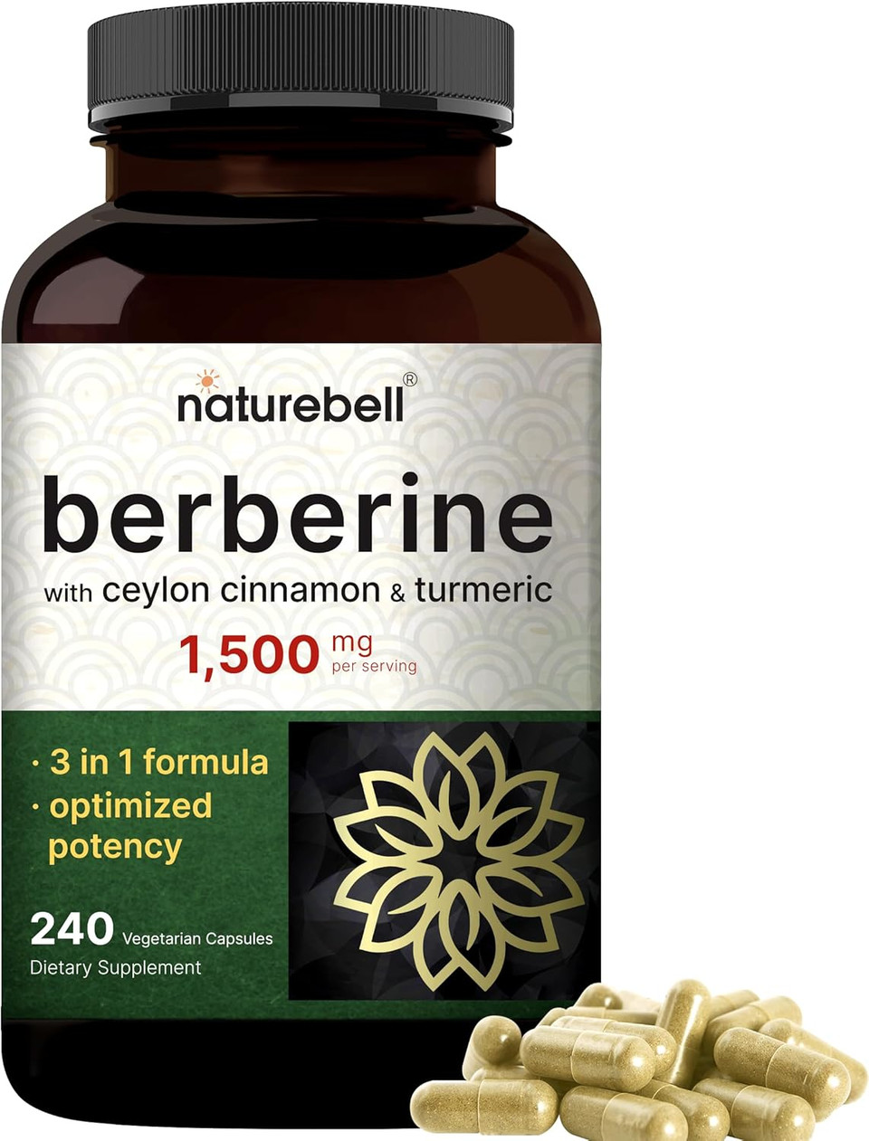 Berberine Supplement | Plus True Ceylon Cinnamon & Turmeric Root  97% Berberine Hcl  Veggie Capsules, Plant-Based, Vegan, Non-Gmo