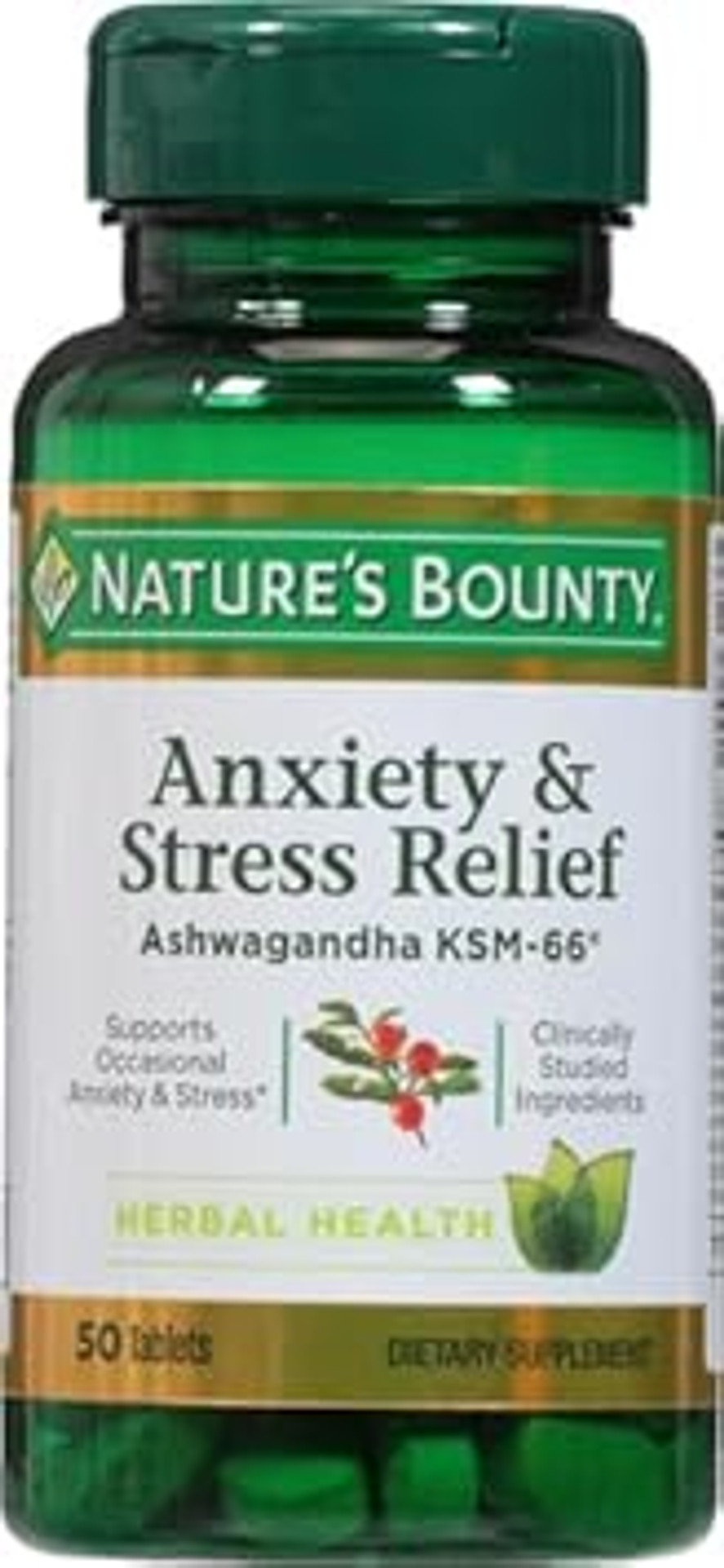 Nature'S Bounty Anxiety & Stress Relief Ashwagandha Ksm-66 Tablets, 50 Count