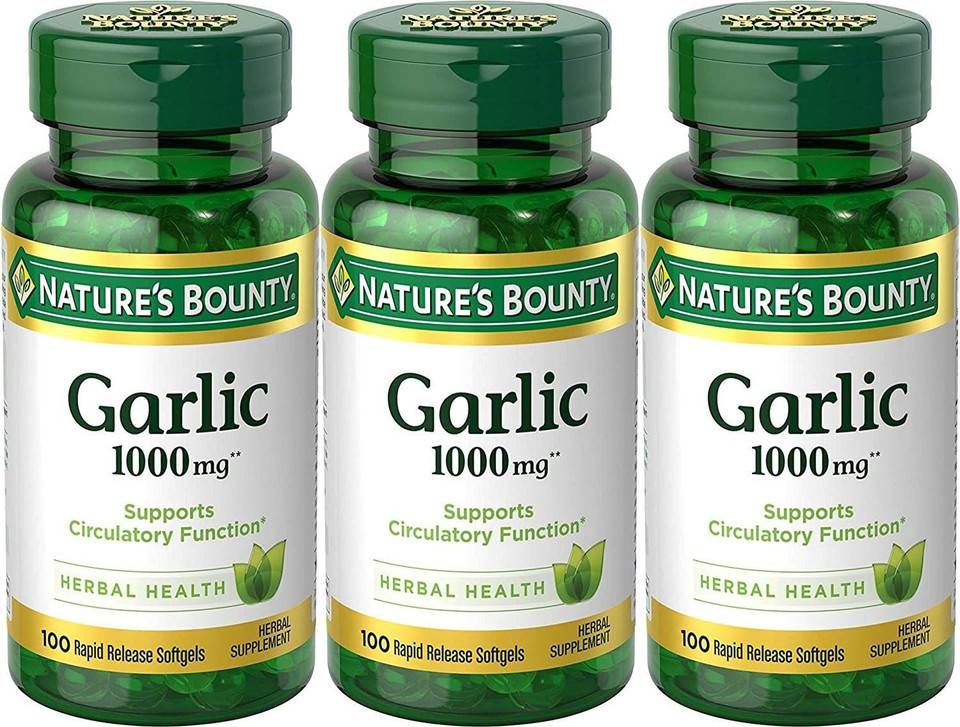 Natureã¢ÂS Bounty Garlic Extract Supplement, Supports Circulatory Function, 1000 Mg Rapid Release Softgels, 100 Count, Pack Of 3