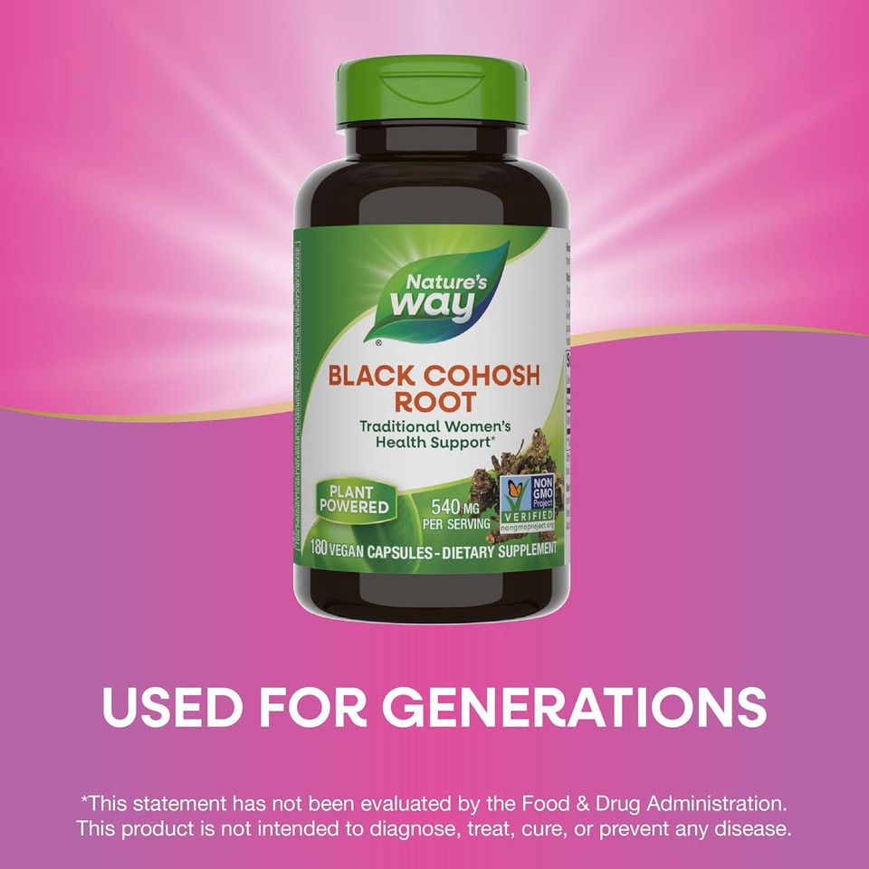 Nature'S Way Black Cohosh Root, Traditional Support For Women'S Health*, 540 Mg Per Serving, Non-Gmo Project Verified, 180 Capsules (Packaging May Vary)