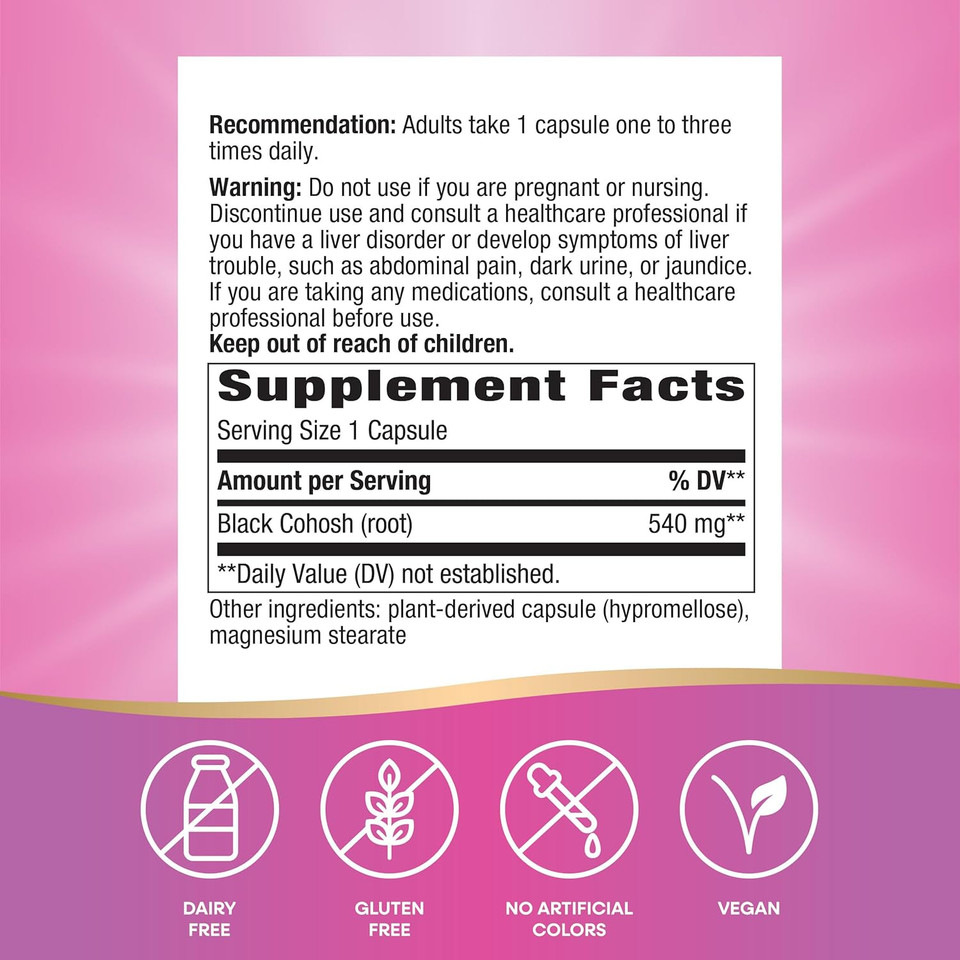 Nature'S Way Black Cohosh Root, Traditional Support For Women'S Health*, 540 Mg Per Serving, Non-Gmo Project Verified, 180 Capsules (Packaging May Vary)