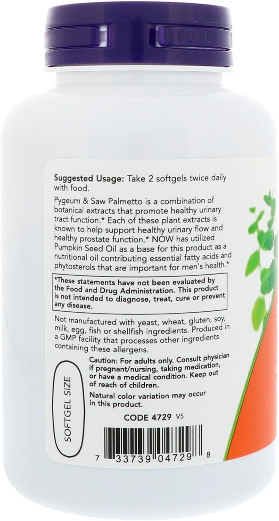 Now Foods Supplements, Pygeum & Saw Palmetto With Pumpkin Seed Oil, Men'S Health*, 120 Count(Pack Of 1)