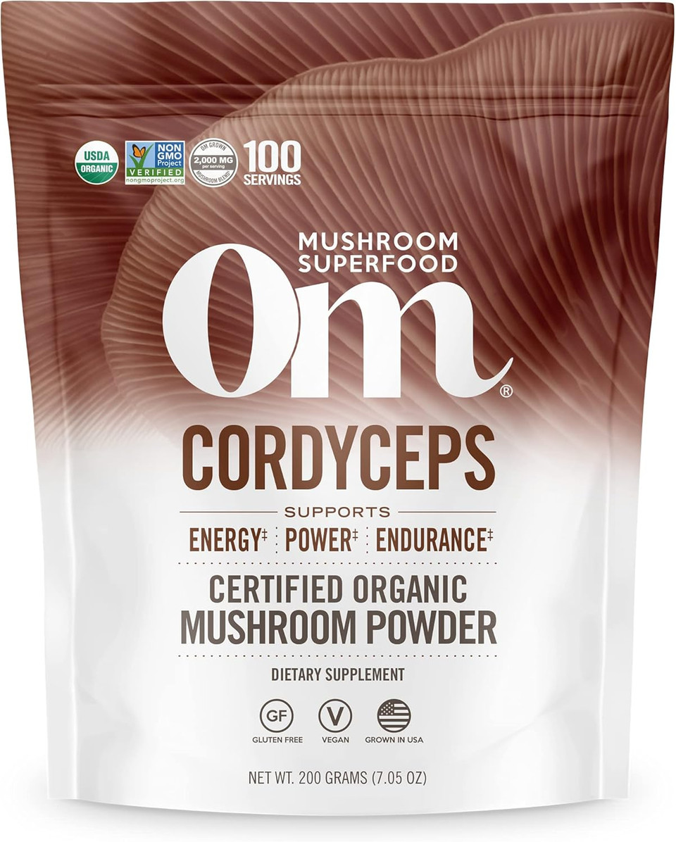 Om Mushroom Superfood Cordyceps Organic Mushroom Powder, 7.05 Ounce Pouch, 100 Servings, Energy, Power, Stamina And Endurance Support, Superfood Supplement For Sports Performance