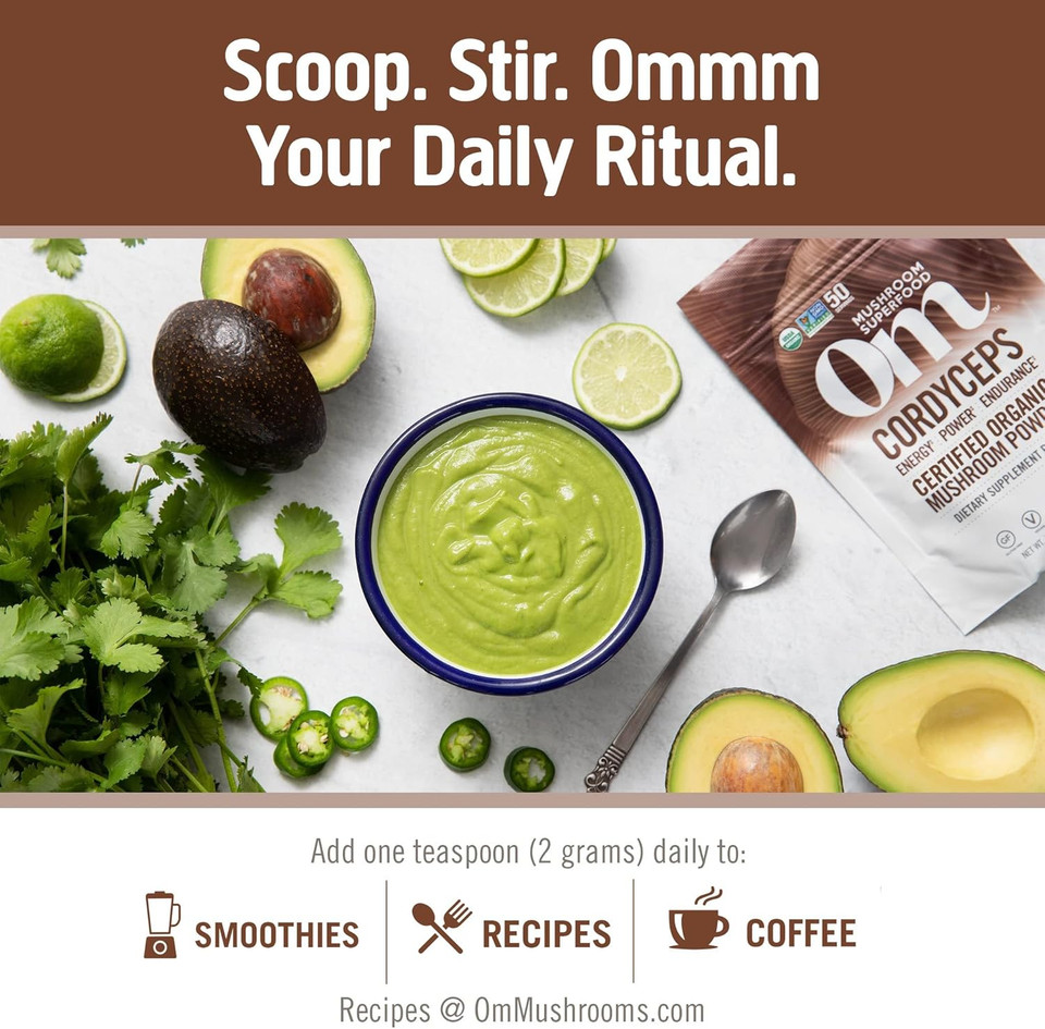 Om Mushroom Superfood Cordyceps Organic Mushroom Powder, 7.05 Ounce Pouch, 100 Servings, Energy, Power, Stamina And Endurance Support, Superfood Supplement For Sports Performance