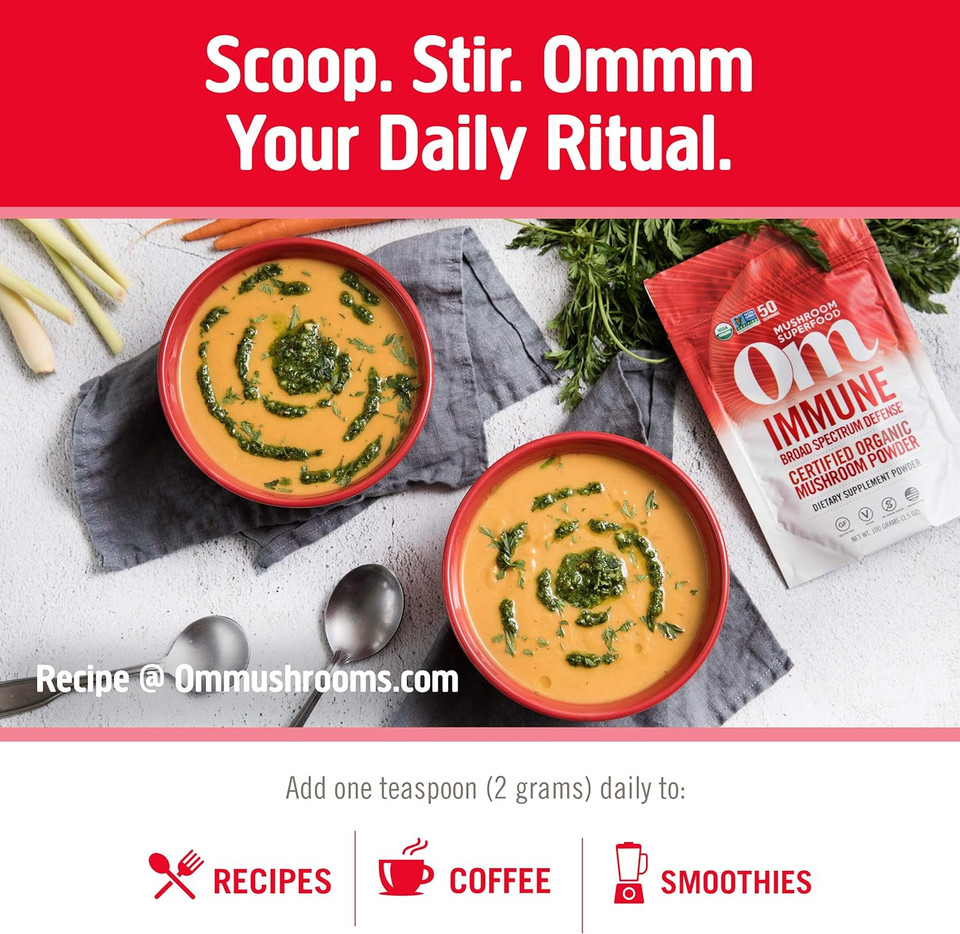 Om Mushroom Superfood Immune Blend Mushroom Powder Superfood Supplement, 3.5 Ounce, 50 Servings, Mushroom Blend, Reishi & Turkey Tail; Daily Immune Support Supplement