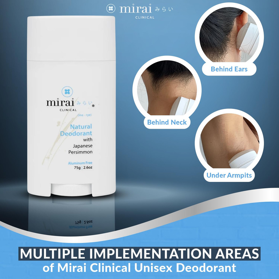 Mirai Clinical - All Natural Deodorant For Women And Men - W/Japanese Persimmon Extract - Full-Body Use - Aluminum, Fragrance, Paraben Free - Vegan - Helps To Eliminate Nonenal Odor - Unscented - 75G