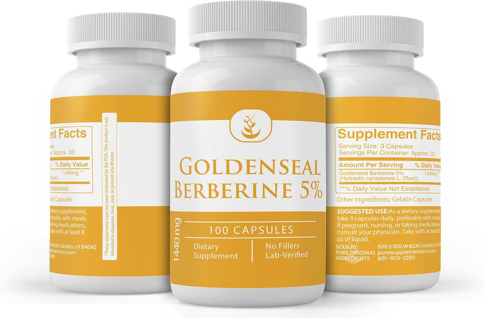 Pure Original Ingredients Goldenseal Berberine, Always Pure, No Additives Or Fillers, Lab Verified (100 Count)