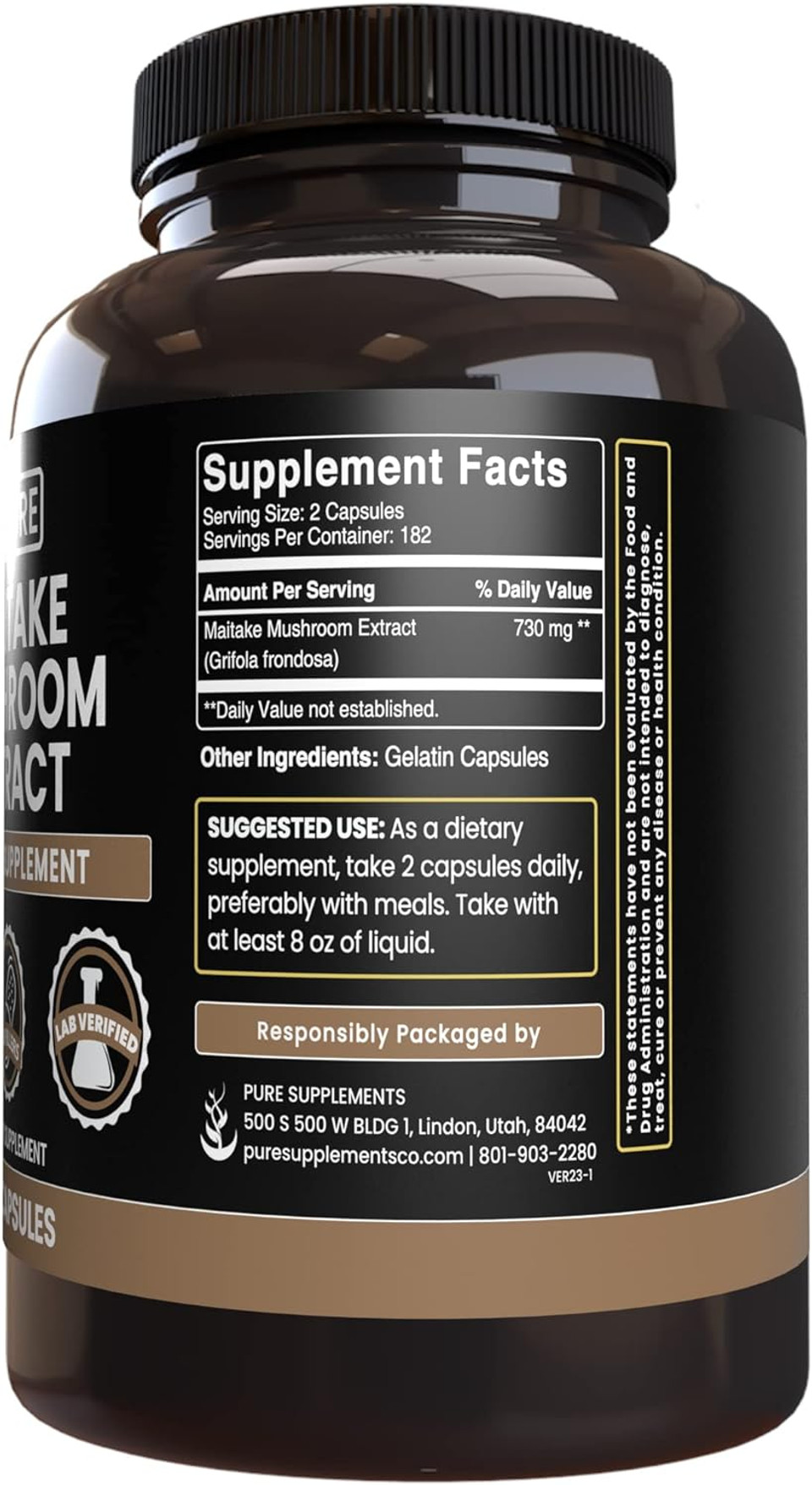 Pure Original Ingredients Maitake Mushroom (365 Capsules) No Magnesium Or Rice Fillers, Always Pure, Lab Verified