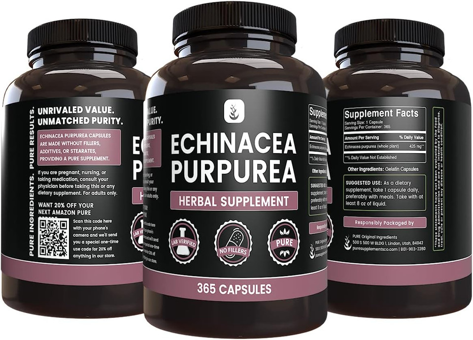 Pure Original Ingredients Echinacea Purpurea (365 Capsules) No Magnesium Or Rice Fillers, Always Pure, Lab Verified