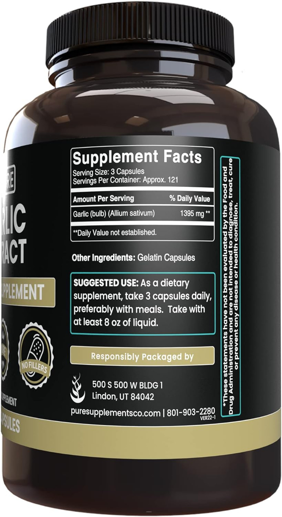 Pure Original Ingredients Garlic Extract (365 Capsules) No Magnesium Or Rice Fillers, Always Pure, Lab Verified