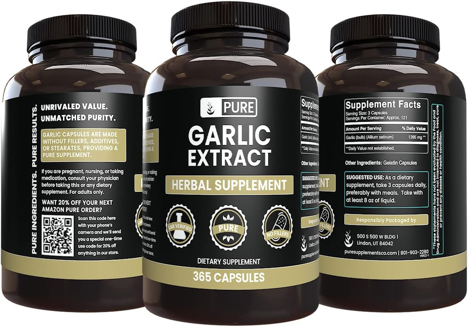 Pure Original Ingredients Garlic Extract (365 Capsules) No Magnesium Or Rice Fillers, Always Pure, Lab Verified