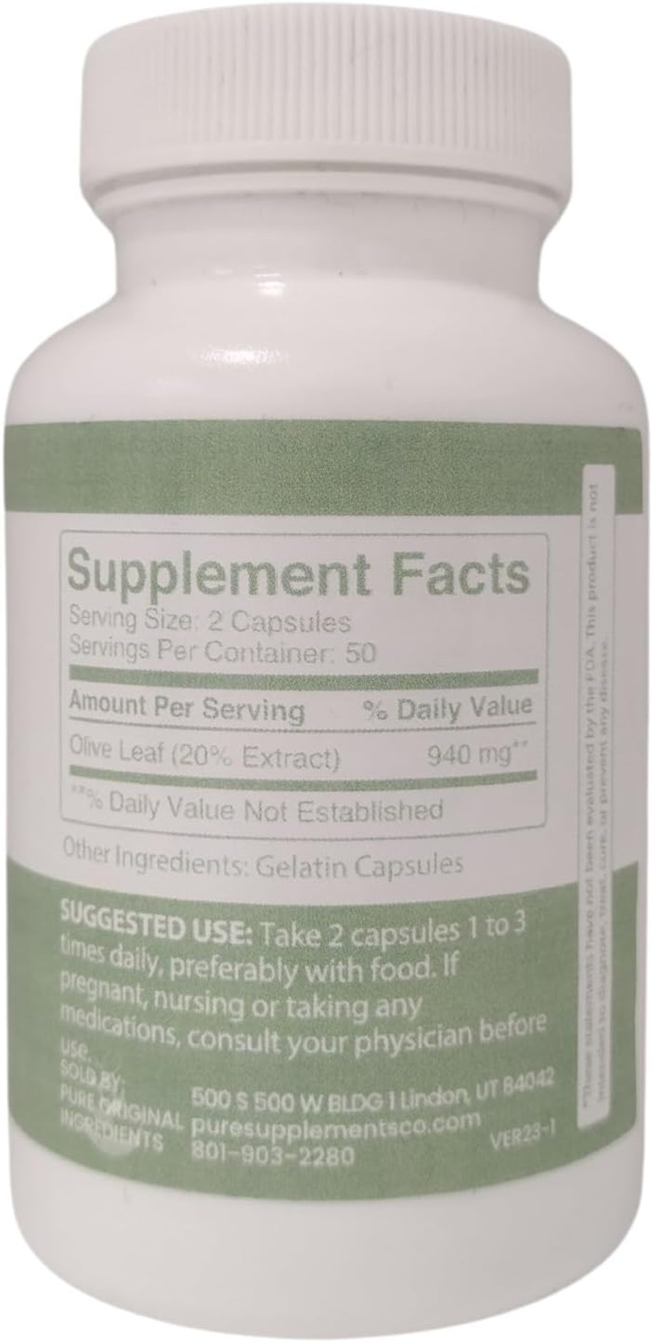 Pure Original Ingredients Olive Leaf, (100 Capsules) Always Pure, No Additives Or Fillers, Lab Verified