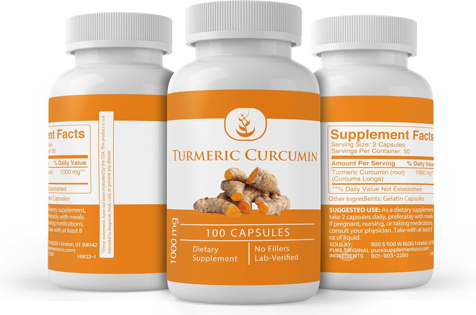 Pure Original Ingredients Turmeric Curcumin (100 Capsules) No Magnesium Or Rice Fillers, Always Pure, Lab Verified