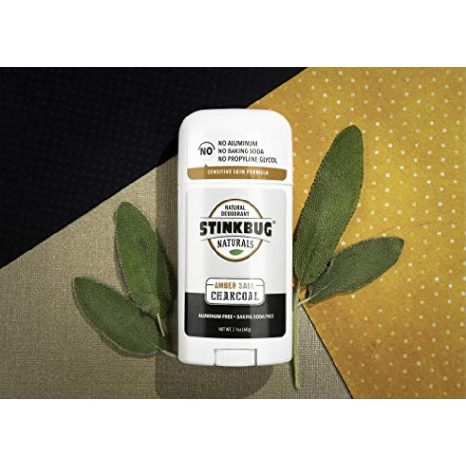 Natural Organic Sensitive Skin Deodorant Stick With Amber And Sage, Coconut Oil And Activated Charcoal, Aluminum Free Deodorant By Stinkbug Naturals, 2.1 Ounce Natural Organic Sensitive Skin Deodorant Stick With Amber And Sage, Coconut Oil And Activated Charcoal, Aluminum Free Deodorant By Stinkbug Naturals, 2.1 Ounce