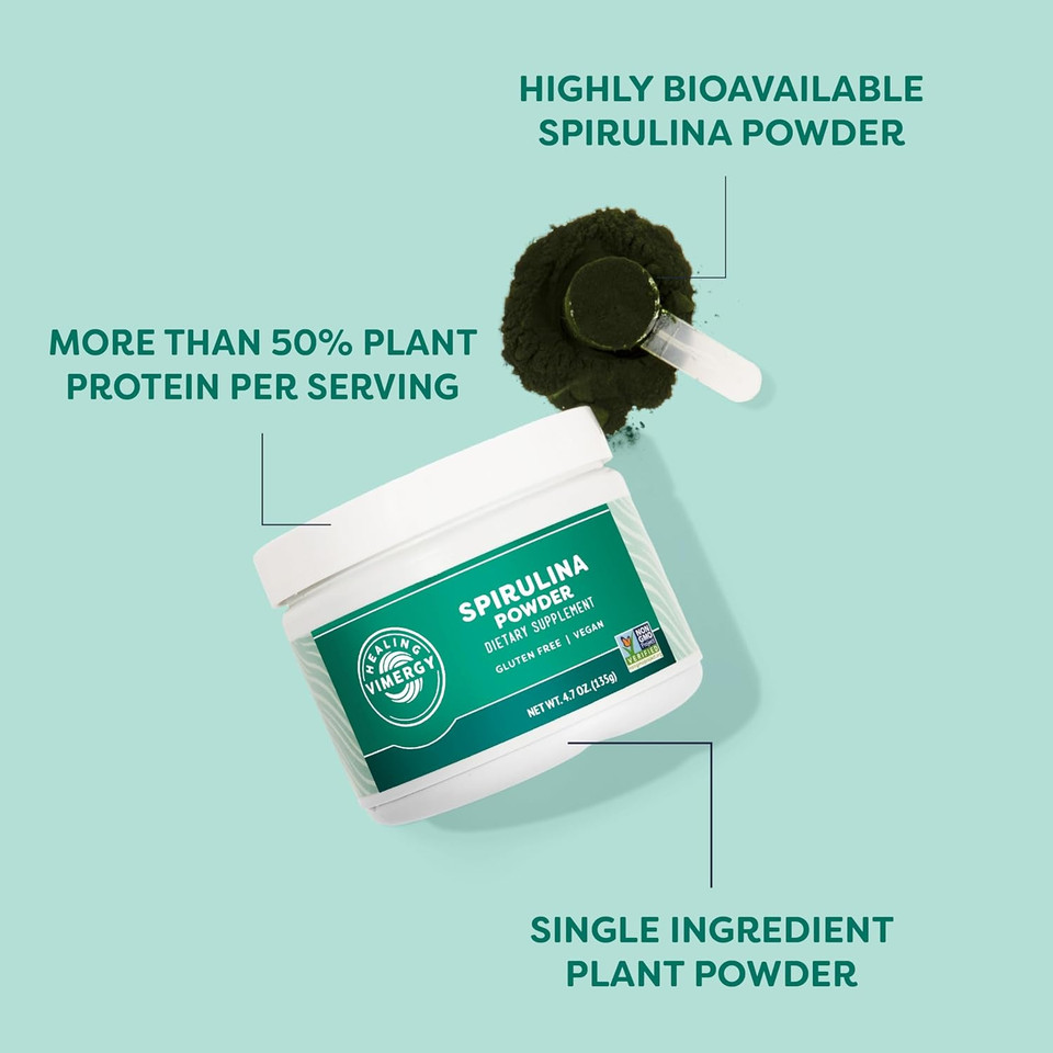 Vimergy Natural Spirulina Powder, Trial Size - 45 Servings  Super Greens Powder  Nutrient Dense Blue-Green Algae Superfood For Smoothies & Juices - Non-Gmo, Gluten-Free, Vegan & Paleo (135G)