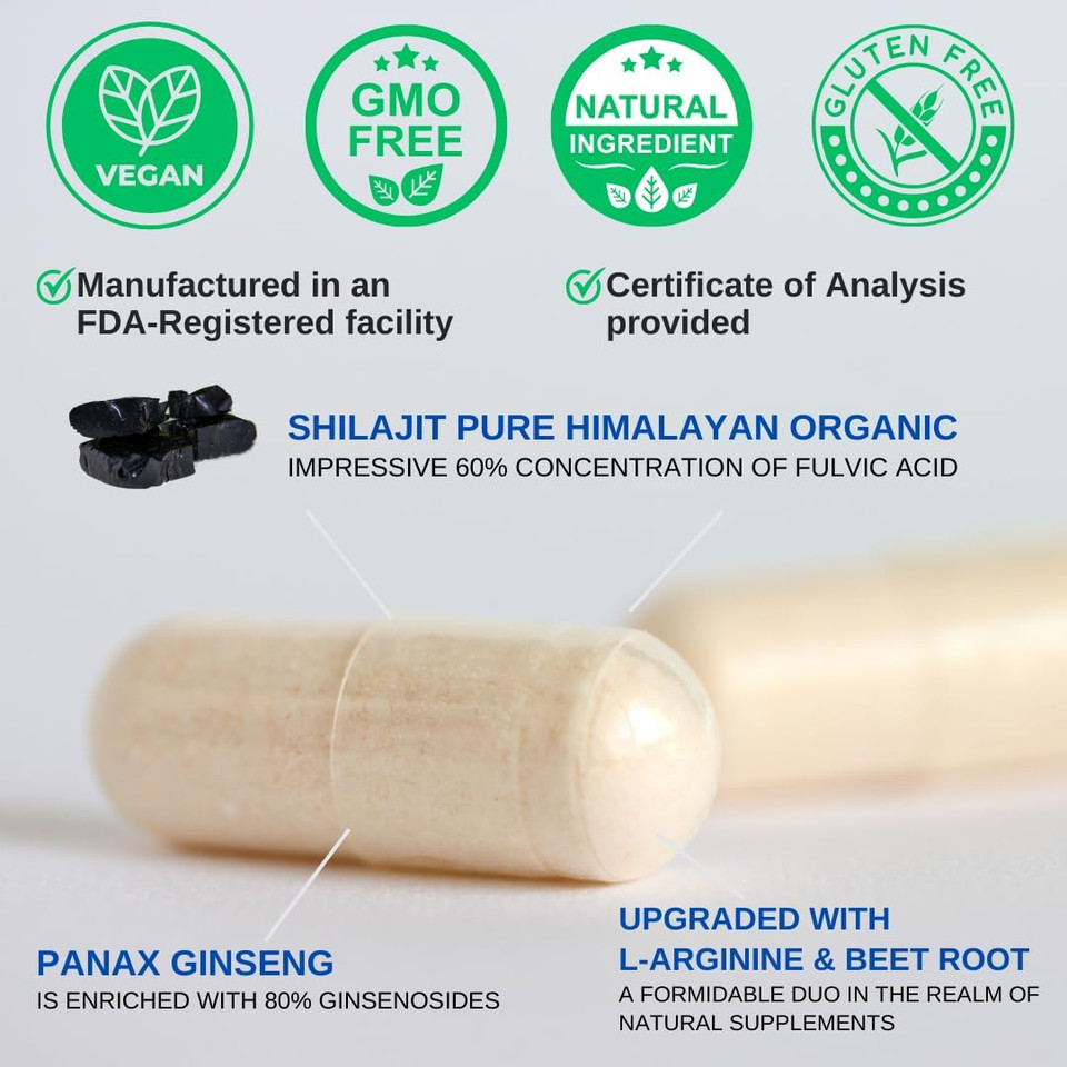 Shilajit Pure Himalayan Capsules (60% Fulvic Acid) - 1500Mg With Panax Ginseng, Shilajit Supplement Per Serving - High In Trace Minerals *Usa Made & Tested* Immune Support Shilajit Pure Himalayan Capsules (60% Fulvic Acid) - 1500Mg With Panax Ginseng, Shilajit Supplement Per Serving - High In Trace Minerals *Usa Made & Tested* Immune Support