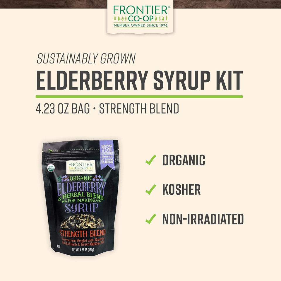 Frontier Co-Op Organic Elderberry, 4.23 Ounce Bag | Dried Elderberries For Preparing Syrup | Kosher | Perfect For Elderberry Tea And Herbal Blends