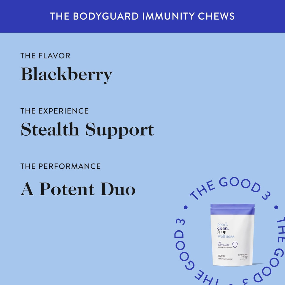 Good.Clean.Goop Wellness The Bodyguard Immunity Chews | Dietary Supplement For Immune Support | Elderberry Extract & Vitamin D | Berry Flavored | Immune System Booster | Pack Of 30 Chews | Non-Gmo