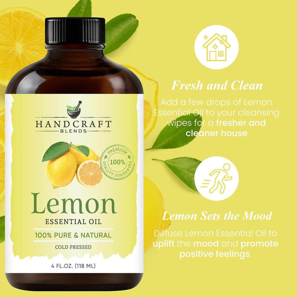 Handcraft Blends Lemon Essential Oil - Huge 4 Fl Oz - 100% Pure And Natural - Premium Grade With Glass Dropper