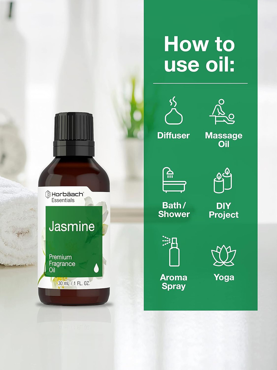 Horbã£Â¤Ach Jasmine Fragrance Oil | 1 Fl Oz (30Ml) | Premium Grade | For Diffusers, Candle And Soap Making, Diy Projects & More
