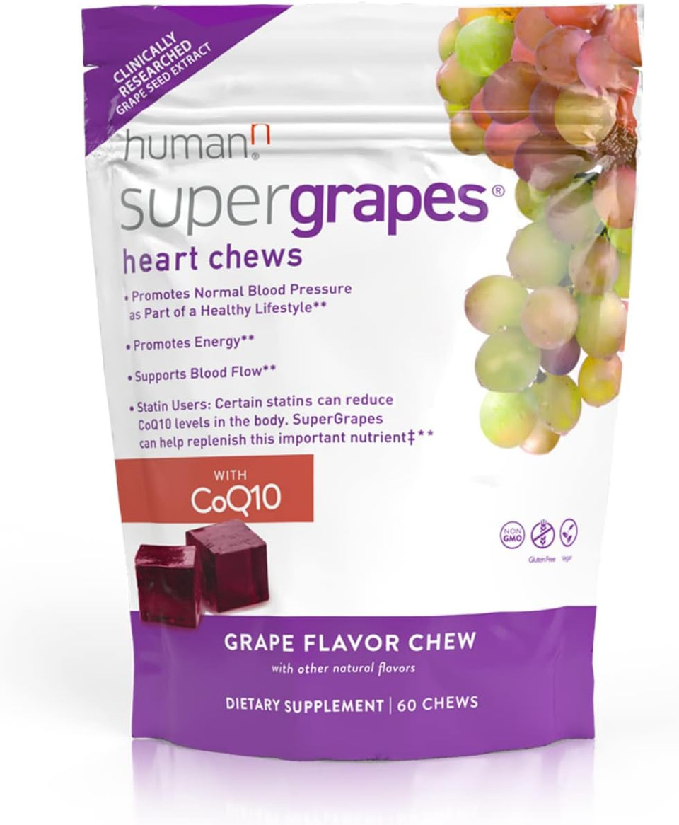 Humann Supergrapes Chews Supplement  With 100Mg Coq10 And Grape Seed Extract  From The Makers Of Superbeets - Grape Flavor Chew, 60 Count