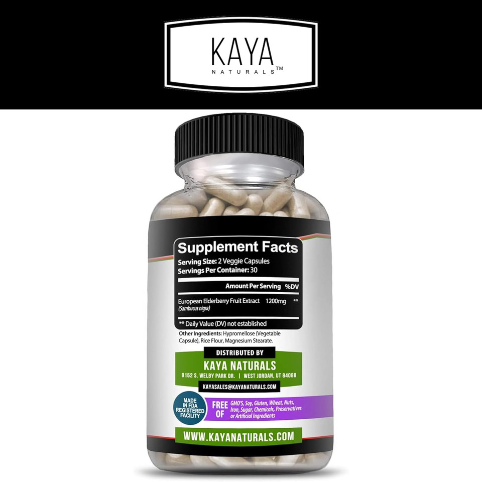 Kaya Naturals Elderberry Immune Support | Elderberry With Zinc And Vitamin C For Adults Elderberry Vitamins, Probiotics & Turmeric 1200Mg Immune System Booster Capsules - 60 Count