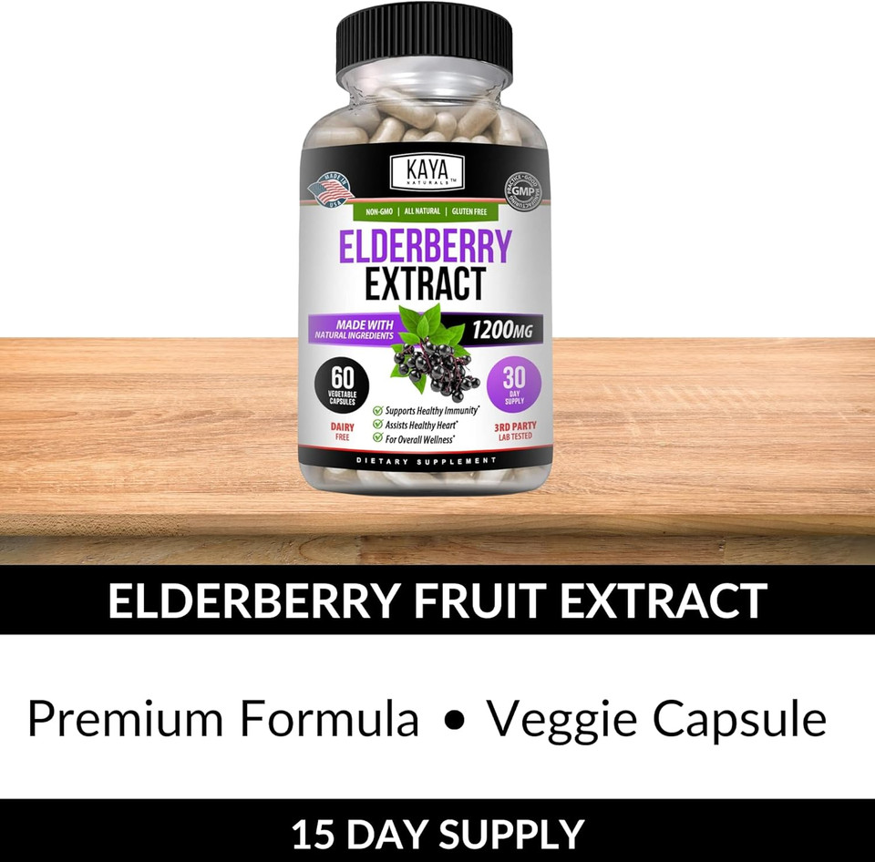 Kaya Naturals Elderberry Immune Support | Elderberry With Zinc And Vitamin C For Adults Elderberry Vitamins, Probiotics & Turmeric 1200Mg Immune System Booster Capsules - 60 Count