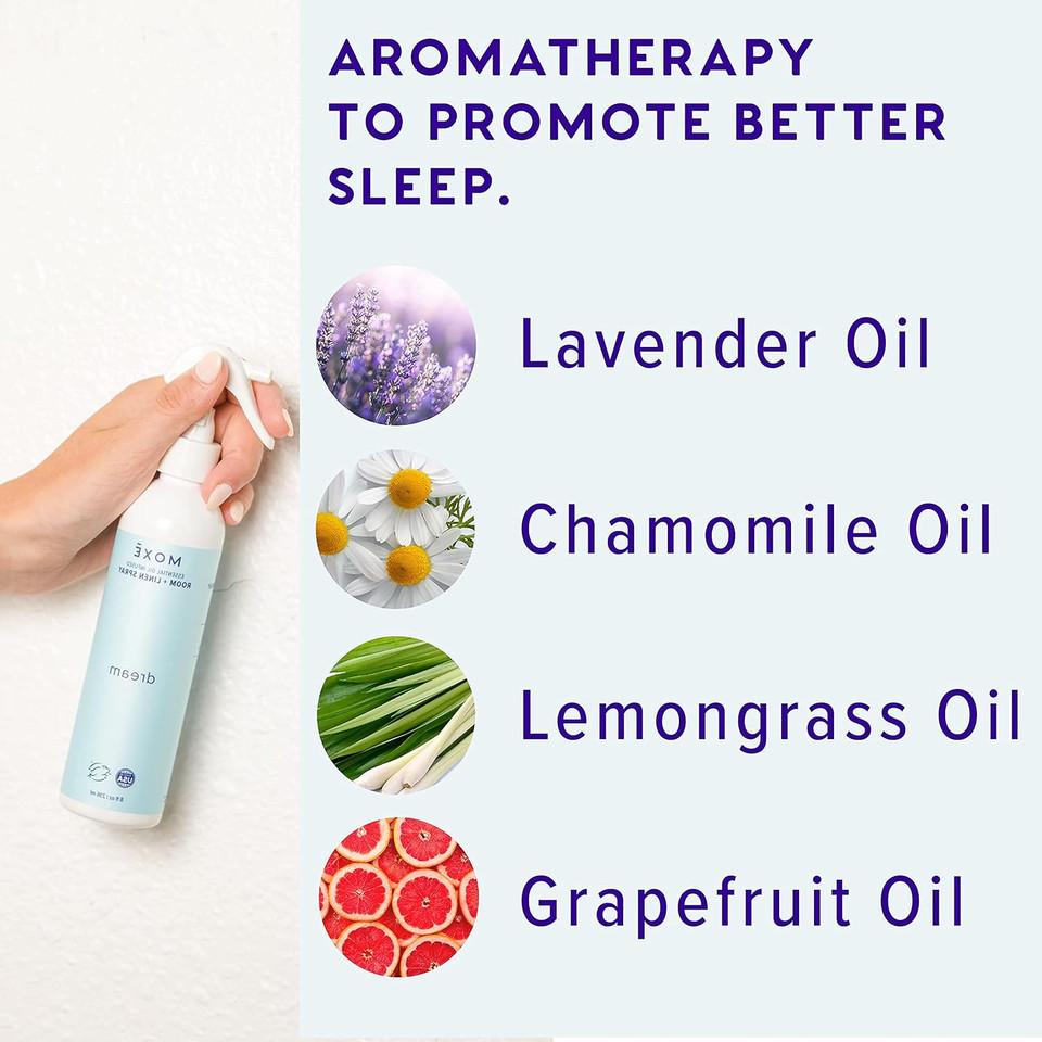 Moxe Dream Linen & Room Spray, Essential Oils For Sleep, Natural Aromatherapy Mist, Bedding, Pillows, Sheets, Home & Bedroom, Lavender, Chamomile, Lemongrass, Grapefruit, 8 Ounces (1 Pack)