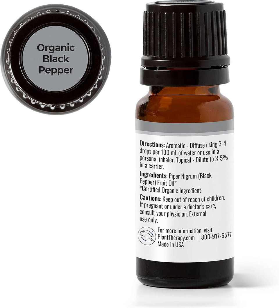 Plant Therapy Black Pepper Organic Essential Oil 10 Ml (1/3 Oz) 100% Pure, Undiluted, Therapeutic Grade